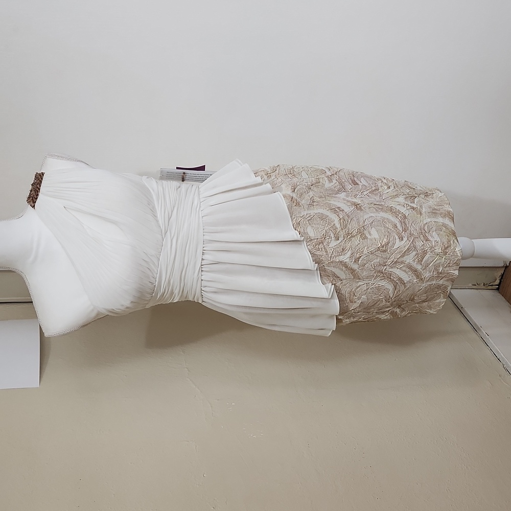 Size 4 light ivory & gold one shoulder rushed peplum dress by Aidan Mattox NWT
